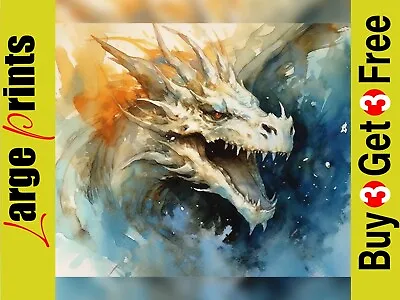 Majestic Mystic Dragon Watercolor Art Print Various Sizes  A3. A2 A1 Or A0 • £49.99