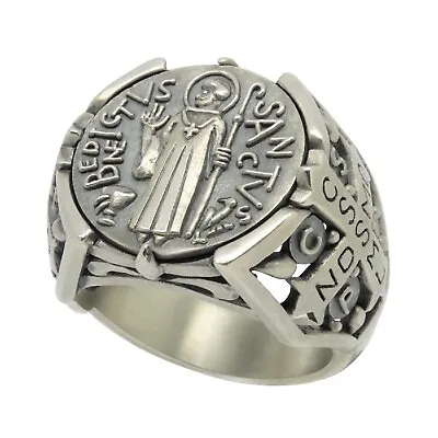 Saint Benedict Sterling Silver 925 Men's Ring Coin Medal Handcrafted • $122.85