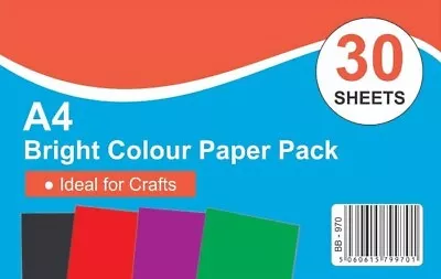 A4 Bright Colour Paper Pack (80 GSM) - 30 Sheets Perfect For Card Making • £6.99