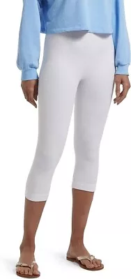 HUE Women's Reversible French Terry Ultra High Waist Capri Legging WHITE S/M 4-8 • $9.99