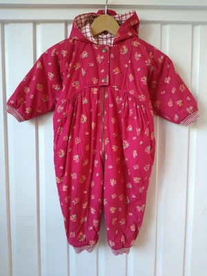 £29 • Buy Vintage 90s Baby SnowSuit Romper 12-18 Months Red Floral Hood St Michael M&S
