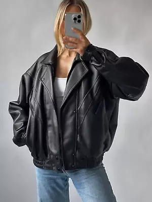 90's Vintage Oversize Jacket Women's Vintage Real Leather Straight Ladies • £79.99