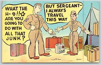 Military Comic~Recruit Travels With Lots Of Baggage~Vintage Linen Postcard • $3.70