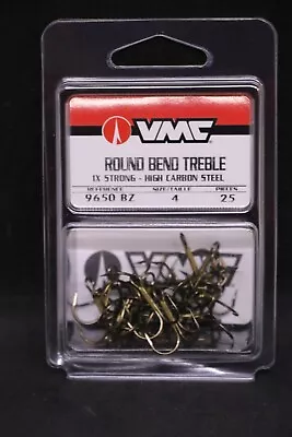  VMC 9650 Round Bend Treble Hooks Size 4 - Pack Of 25 9650BZ-04 Bronze 1X Strong • $5.89