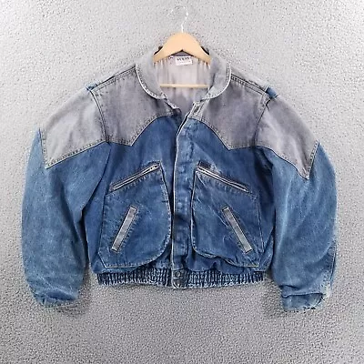 80s GUESS Marty McFly Jacket Medium Denim Blue Grey 2 Tone Jean Georges Marciano • $174.99