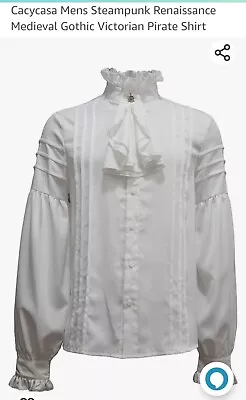 Men's L Costume Shirt Satin Renaissance Medieval Gothic Victorian Pirate Shirt • $22