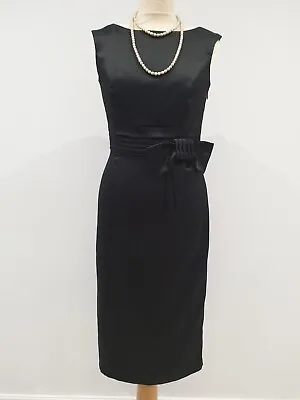 Black Stretchy Satin Pencil Wiggle Galaxy Cocktail Party Smart Dress Size 12 • £25