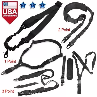 Tactical Single Point Sling 2 3 Point Rifle Sling Adjustable Bungee Strap Black • $12.99