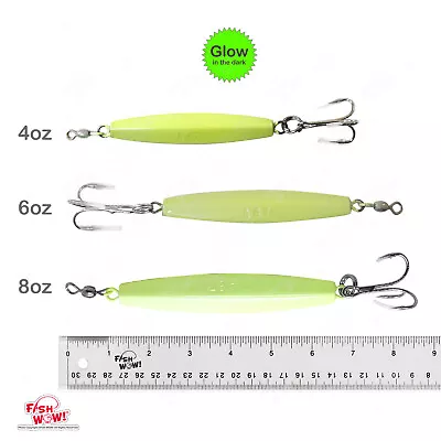 Fish WOW! 4oz 6oz 8oz Glow Diamond Jig Trolling W/ A Treble Hook Fluorescent Lot • $27.88