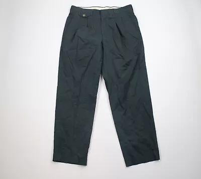 Vintage 90s Eddie Bauer Mens 34x30 Faded Pleated Wide Leg Chino Pants Green USA • $53.95