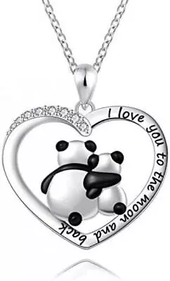 Panda Bear Love Heart Pendant Necklace I Love You To The Moon & Back 925 Silver • $74.78