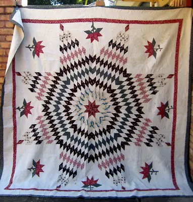 $385 • Buy FABULOUS Antique  LONE STAR QUILT HAND Pieced & Hand SEWN   THIN