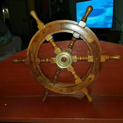 £28.60 • Buy 18   Wood & Brass Nautical Brown Wooden Ships Pirates Wheel Sea Décor New Style