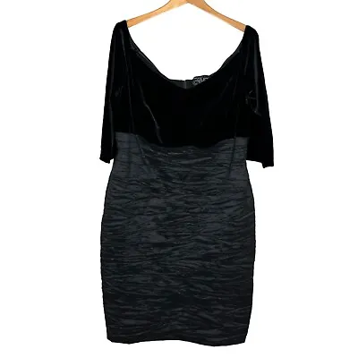 Alex Evenings Dress 18W Black Velvet Sheath Textured Off Shoulder Flattering • $49.98