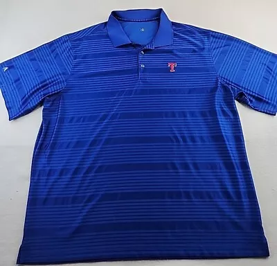 Texas Rangers MLB Logo Blue Striped Antigua Polo Shirt Mens 2XL Lightweight Poly • $15.29