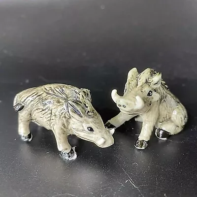 Pair Porcelain Ceramic Gray Black Miniature Sitting Standing Wild Boar Figurine • $14.95