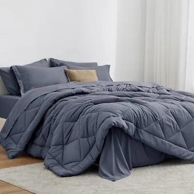 Love's Cabin King Size Comforter Set Navy Blue 7 Pieces King Bed In A Bag All... • $107.91