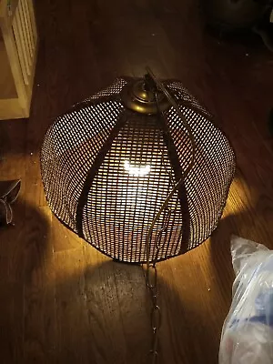 Vintage Rattan Wicker Boho Tiki Bar Hanging Swag Lamp  Chain Light • $25