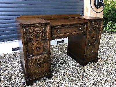 Arts & Crafts 1930s Desk Oak Mid Century Vintage Retro Twin Pedestal Desk M4686 • £95