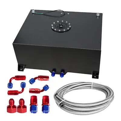 20 Gallon/80L Fuel Cell Gas Tank Black Aluminum+Level Sender & 12  Fuel Line Kit • $167.22