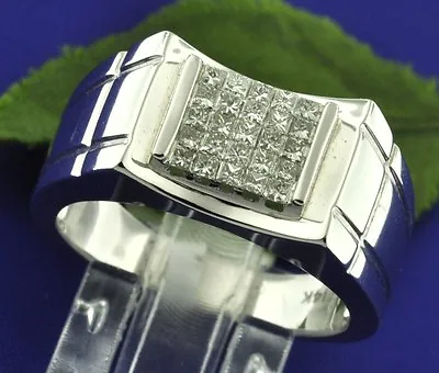 18k Solid White Gold 0.65ct MensNatural Diamond Ring   Invisible Set • $1069.30