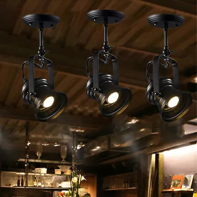 Vintage Black Metal Spotlight Industrial Track Light 1 Head Ceiling Lamp Fixture • $49.99