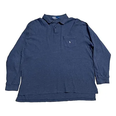 Polo Ralph Lauren Mens XL Gray Long Sleeve Polo Shirt Pony Cotton Pocket • $8.95