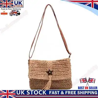 £10.49 • Buy Fashion Casual Straw Crossbody Bag Tassel Star Beach Hand Woven Bag (Khaki) UK