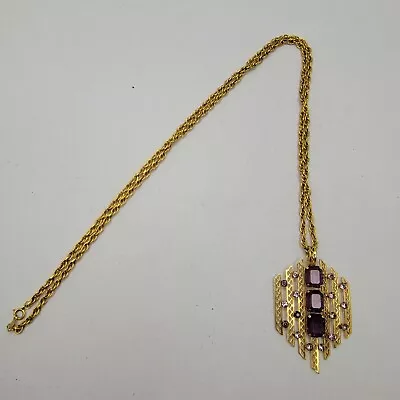 Vintage ~ VD 12K Gold Filled Purple Gemstone Pendant Necklace ~ 26' GF Chain • $29.99