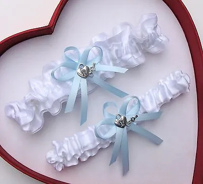 NEW Gorgeous White Light Blue Wedding Garter Prom Homecoming Heart And Key • $11.96