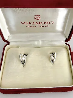 Mikimoto Earrings Non-pierced Akoya White Pearl Silver 925 Heart W/Box Stud • $152.52