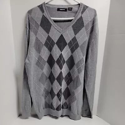 Claiborne Mens Sweater V Neck Pullover Long Sleeve Argyle Grey Size Large • $14.64