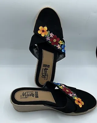 Mia’s Creaciones Handmade Embroidered Mexico Floral Wedge Sandals US Size 9.5 • $27.99