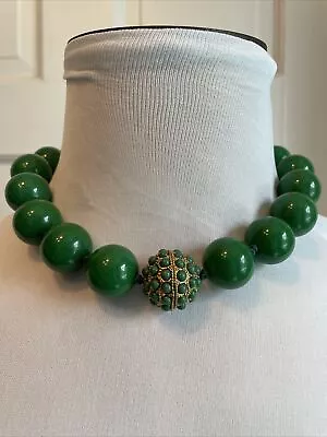 J Crew Large Green Beads Necklace With Beaded Ornate Magnetic Clasp • $15.99