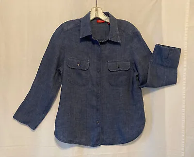 $14.99 • Buy Vtg Valerie Stevens 100% Linen Denim Blue 3/4 Sleeve Shirt Size M Shorter Length