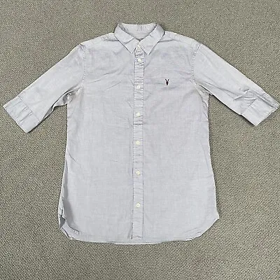 ALL SAINTS Shirt Men’s Small Grey Redondo HS Button Up Half Sleeve Ramskull • £10