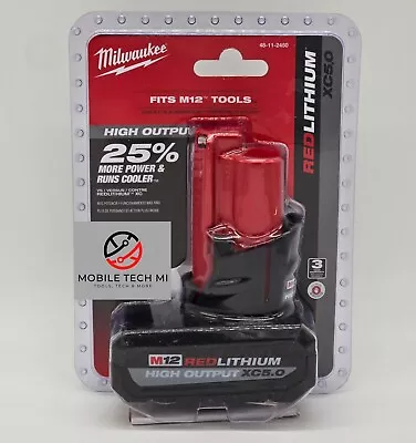 Milwaukee M12 RedLithium HIGH OUTPUT 5.0 Ah XC5.0 Battery Pack 48-11-2450 OEM • $68.98