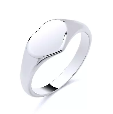 925 Sterling Silver Heart Ladies Signet Ring Size K L M N O P Q R S • £14.95