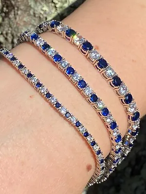 $45.98 • Buy Tennis Bracelet SOLID 925 Sterling Silver Single Row CZ Blue Icy Stone