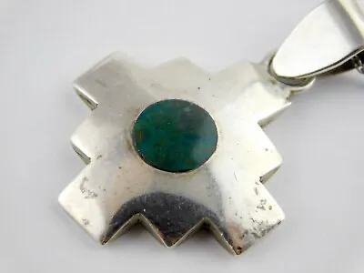 Vintage 950 Sterling Silver Chrysocolla Cross Pendant Necklace 17.75 Inch Chain • $58