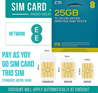 Ee Sim Card - Pay As You Go Nano Sim Card For Iphone 25gb Unlimited Calls Sms • £0.99