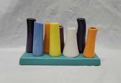 Chive-Pooley Rectangle 8 Multicolor Tubes Ceramic Flower Vase #5238 • $22.50
