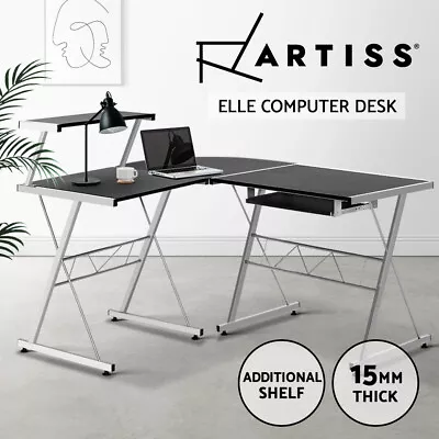 Artiss Computer Desk L-Shape Keyboard Tray Shelf Home Office Study Table Black • $119.95