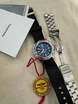 BREITLING SUPEROCEAN  A17360 Blue Dial W/papers And Box SS And Rubber Bracelet • $1125