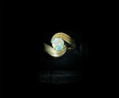 Vintage Gold Over 925 Silver Bypass Cocktail Ring Aurora Borealis Crystal Sz 6 • $50
