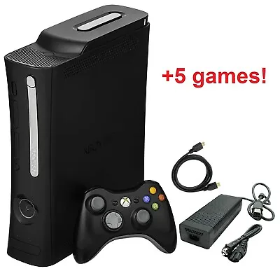 $139.99 • Buy Xbox 360 Elite Black Console Bundle Controller Cable HDD 5 Video Games Microsoft