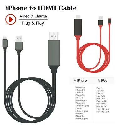 8 Pin To HDMI Cable HD TV Adapter Lead 2M For IPhone 12 11 Pro XR XS Max 8 7 6 • £7.99
