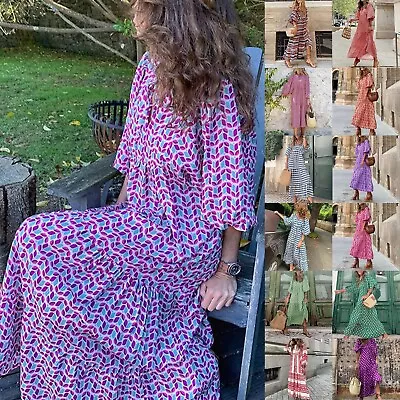 Geometric Printed Bubble Sleeved Dress Street Oversized Women's Clothing Hot • $30.66