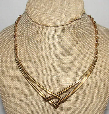 $29.98 • Buy Monet V Shape Collar Choker Necklace Gold Tone