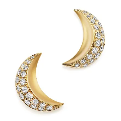 $1999 • Buy Temple St. Clair 18K Yellow Gold Crescent Moon Stud Earrings With Pavé Diamonds